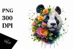 Vibrant Panda with Flowers PNG Product Image 1