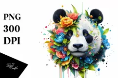 Vibrant Panda with Flowers PNG Product Image 1