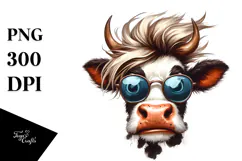Funny Cow with Cool Hair PNG Product Image 1