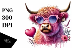 pink Highland Cow PNG Product Image 1