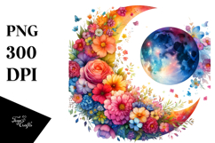 Colorful Half Moon with Flowers, PNG Product Image 1