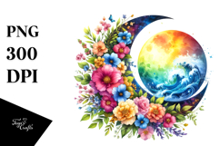 Colorful Half Moon with Flowers, PNG Product Image 1
