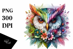 Vibrant Owl with Flowers PNG Product Image 3