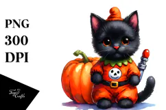 Cute Baby Black Cat Halloween Sublimation Clipart Product Image 1