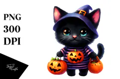 Cute Baby Black Cat Halloween Sublimation Clipart Product Image 1