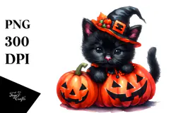 Cute Baby Black Cat Halloween Sublimation Clipart Product Image 1