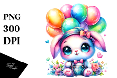 Vibrant Baby Bunny with Balloons PNG Product Image 1