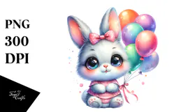 Vibrant Baby Bunny with Balloons PNG Product Image 1