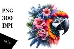 Artistic Vibrant Macaw with Flowers | Sublimation | Clipart Product Image 1