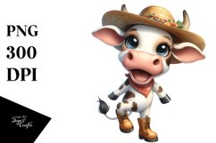 Cow with Sun Hat and Boots Standing Up | Clipart | Product Image 1