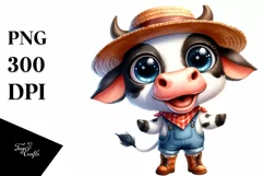 Cow with Sun Hat and Boots Standing Up | Clipart | Product Image 3