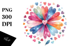 Colorful Simple Flower with Heart Petals PNG Product Image 1
