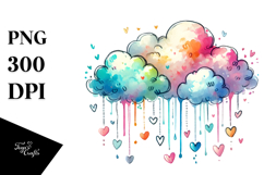 Sketches of Cloud with Hanging Hearts, White Background PNG Product Image 1