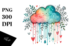 Sketches of Cloud with Hanging Hearts, White Background PNG Product Image 1