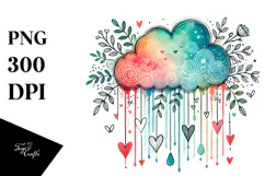 Sketches of Cloud with Hanging Hearts, White Background PNG Product Image 1