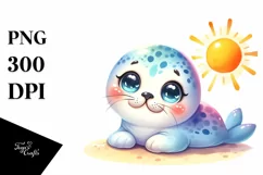 Sunbathing Cute Baby Seal | Watercolor Product Image 3