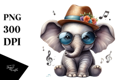 Singer Look Baby Elephant with Hat, High-Res PNG Product Image 1