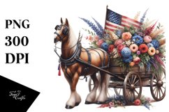 Floral Horse Wagon with USA Flag | Sublimation Clipart Product Image 1