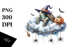Turtle on Halloween Cloud with Spiders PNG Product Image 1