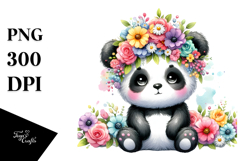 Panda Sitting Flower Crown Watercolor Clipart Product Image 1