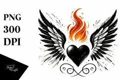 Simple Paintbrush Style Heart with Wings PNG Product Image 1