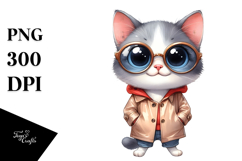 Watercolor Baby Cat Raincoat | Sublimation | Clipart Product Image 1