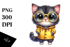 Watercolor Baby Cat Raincoat | Sublimation | Clipart Product Image 1