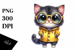 Watercolor Baby Cat Raincoat | Sublimation | Clipart Product Image 1