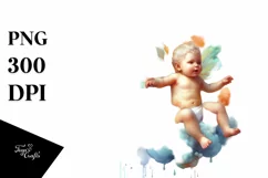 Colorful Baby Fairy Bouncing on Cloud Puff, Transparent PNG Product Image 1