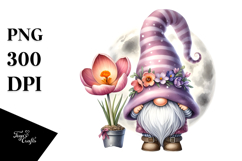 Cute Gnome with Crocus on the Moon PNG Product Image 1