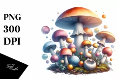 Shiny Mushroom Watercolor Splash PNG Product Image 1