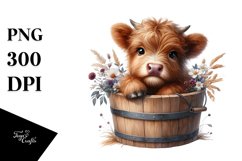 Cute Baby Highland Cow Wood Bucket PNG Product Image 3