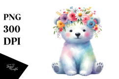Polar Bear Sitting Flower Crown Watercolor Clipart Product Image 1