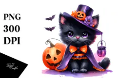 Cute Baby Black Cat in Halloween Costume, Transparent PNG Product Image 1