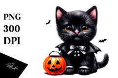 Cute Baby Black Cat in Halloween Costume, Transparent PNG Product Image 1