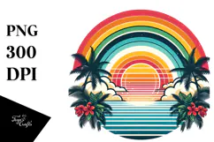 Retro Tropical Rainbow Sunset, Clipart PNG Product Image 1