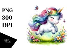 Colorful Baby Unicorn in Meadow, PNG Product Image 3