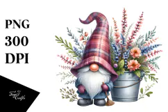 Cute Gnome with Heather Floral Frame PNG Product Image 1