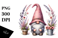 Cute Gnome with Heather Floral Frame PNG Product Image 1