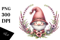 Cute Gnome with Heather Floral Frame PNG Product Image 1