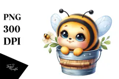 Funny Baby Bee in Bucket Sublimation Clipart Product Image 1
