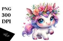 Playful Baby Unicorn with Floral Wreath Product Image 1