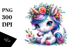 Playful Baby Unicorn with Floral Wreath Product Image 1