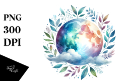 Vibrant Whimsical Moon with Foliage | Sublimation | Clipart Product Image 1