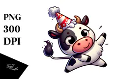 Whimsical Holstein Cow with Party Hat, PNG Product Image 1