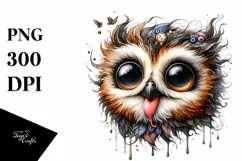 Funny Owl Portrait Smiling Tongue Dripping Clipart Product Image 1