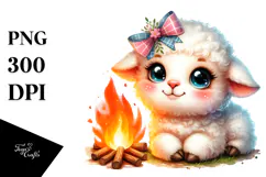 Vibrant Baby Lamb with Campfire PNG Product Image 1