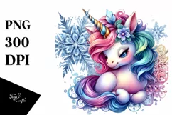 Colorful Baby Unicorn with Snowflake, Transparent PNG Product Image 3