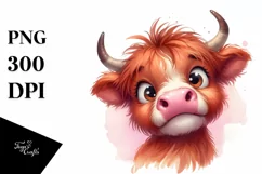 Funny Baby Face Expressive Highland Cow PNG Product Image 3