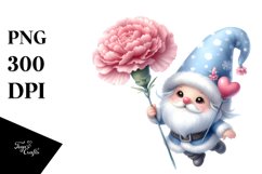 Cute Gnome Floating with Carnation PNG Product Image 1